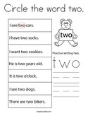 Circle the word two Coloring Page