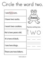 Circle the word two Coloring Page