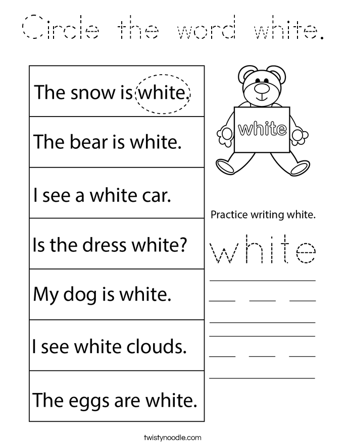 Circle the word white. Coloring Page