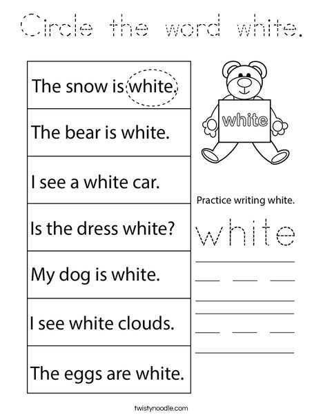 Circle the word white. Coloring Page