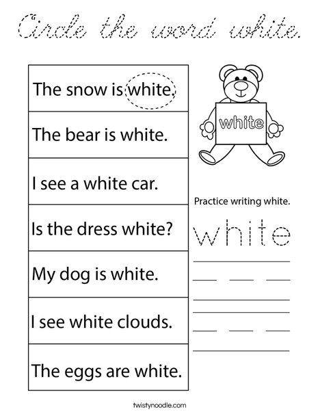 Circle the word white. Coloring Page