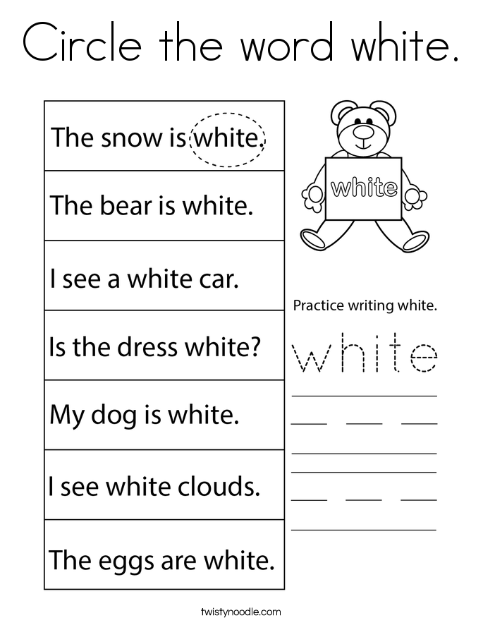 Circle the word white. Coloring Page