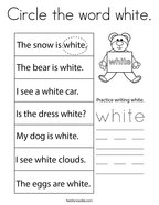Circle the word white Coloring Page