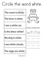 Circle the word white Coloring Page