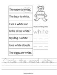 Circle the word white. Worksheet