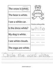 Circle the word white Handwriting Sheet