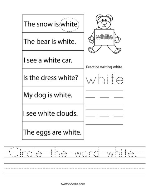 Circle the word white. Worksheet