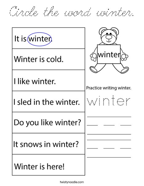 Circle the word winter. Coloring Page