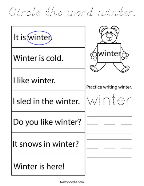 Circle the word winter. Coloring Page