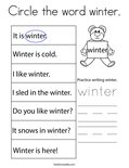 Circle the word winter. Coloring Page