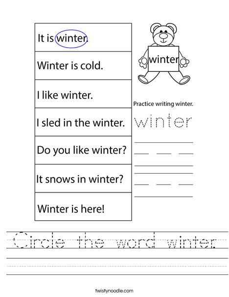 Circle the word winter. Worksheet