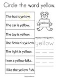 Circle the word yellow. Coloring Page