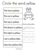Circle the word yellow Coloring Page