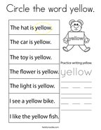 Circle the word yellow Coloring Page