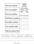 Circle the word yellow. Worksheet