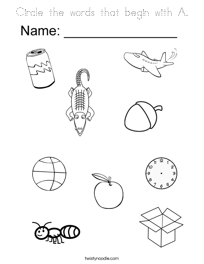 Circle the words that begin with A. Coloring Page