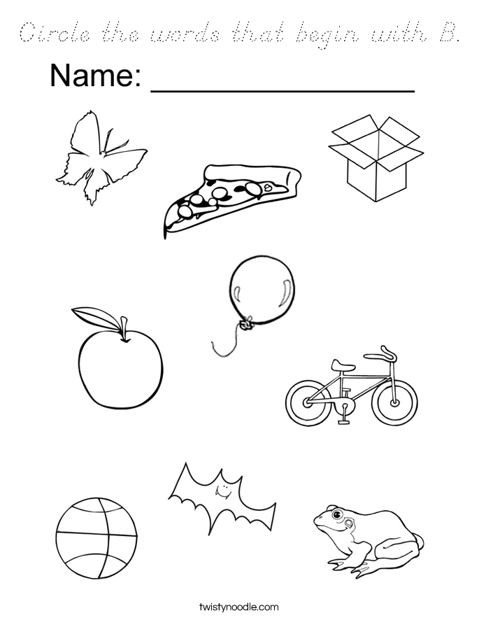 Circle the words that begin with B. Coloring Page