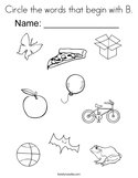 Circle the words that begin with B Coloring Page