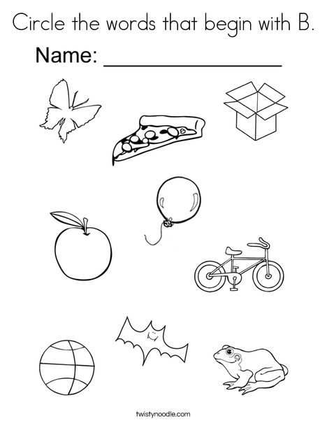 Circle the words that begin with B. Coloring Page