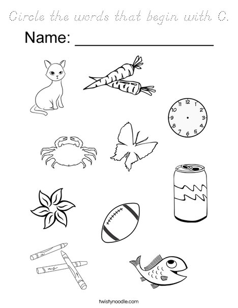 Circle the words that begin with C. Coloring Page