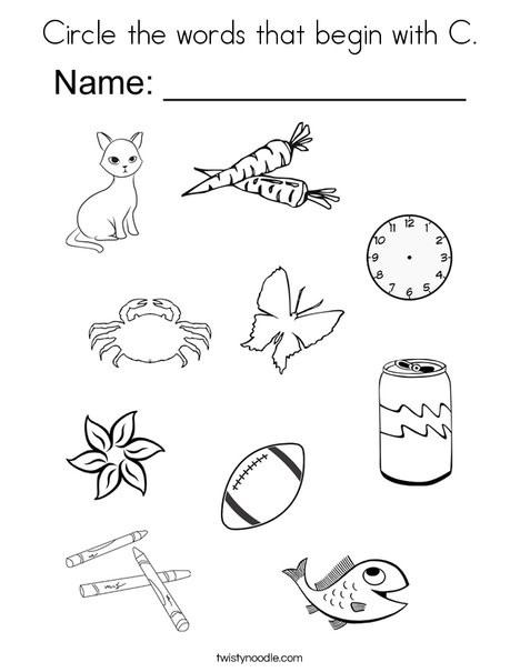 Circle the words that begin with C. Coloring Page