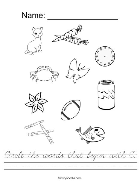 Circle the words that begin with C. Worksheet