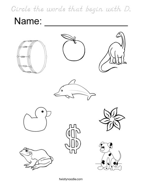 Circle the words that begin with D. Coloring Page
