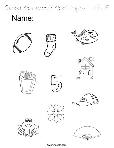 Circle the words that begin with F. Coloring Page
