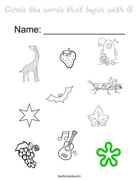 Circle the words that begin with G. Coloring Page