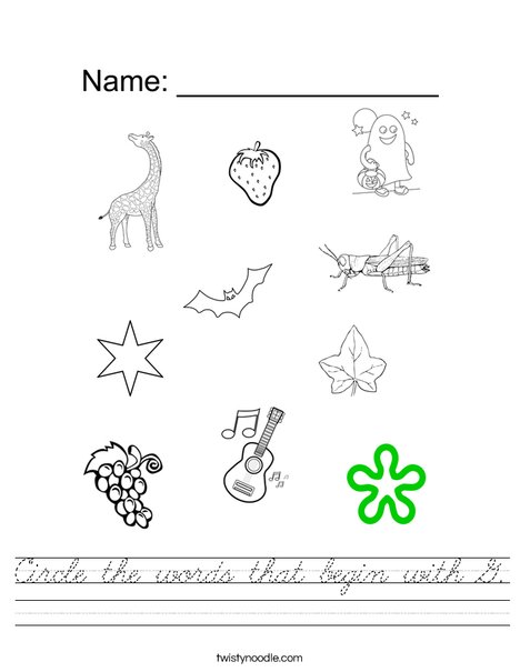 Circle the words that begin with G. Worksheet
