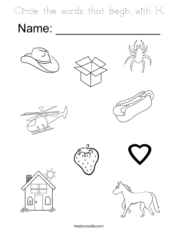 Circle the words that begin with H. Coloring Page