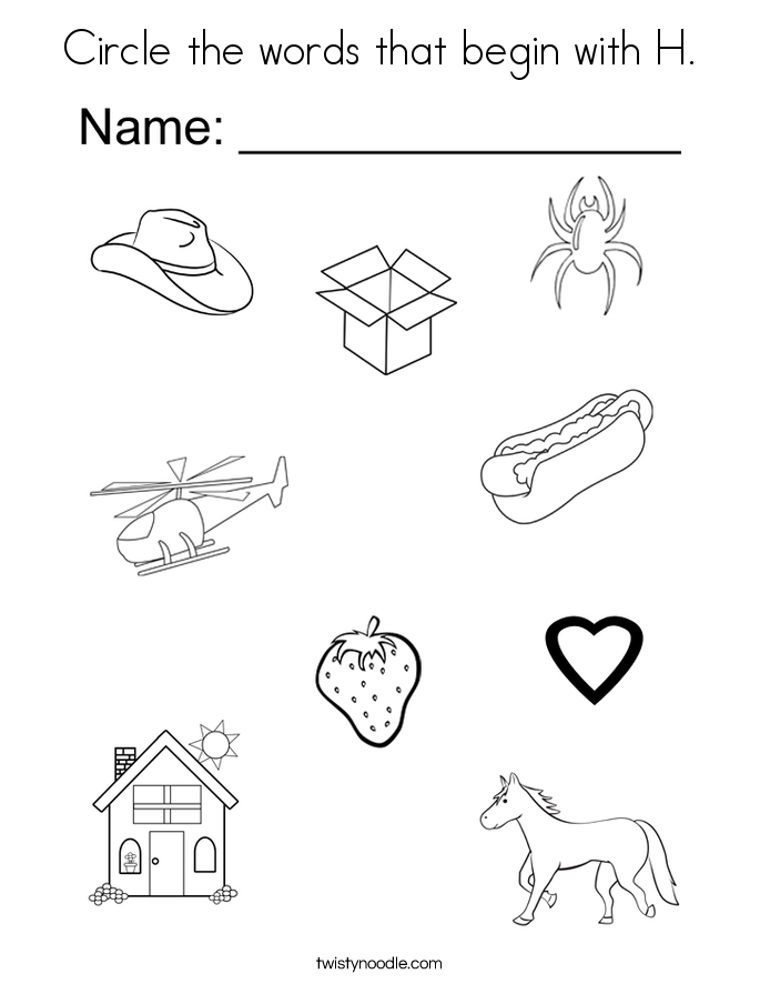 Circle the words that begin with H. Coloring Page