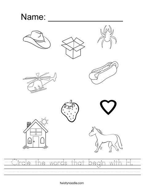 Circle the words that begin with H. Worksheet