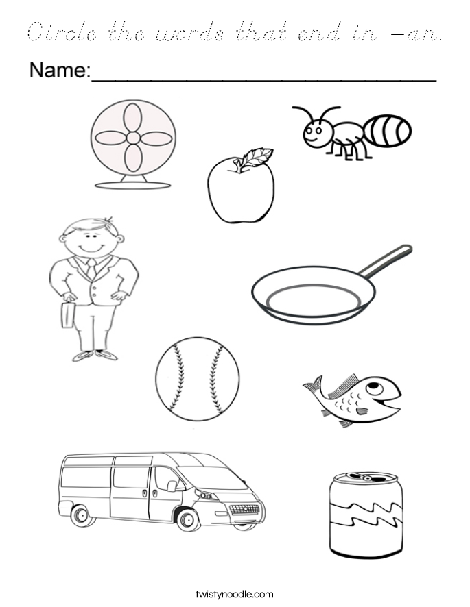 Circle the words that end in -an. Coloring Page