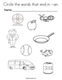 Circle the words that end in -an Coloring Page