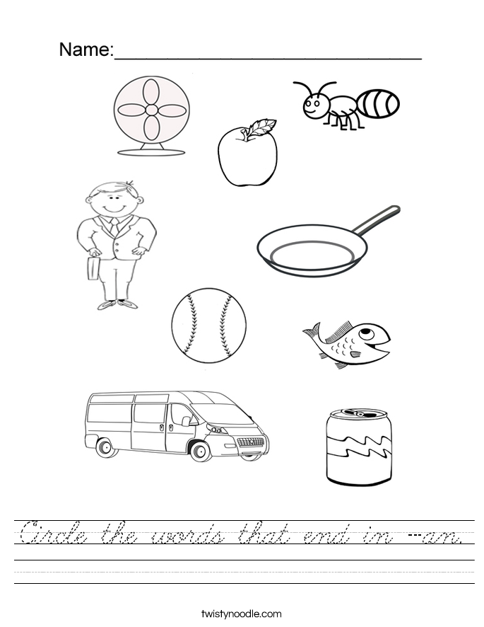 Circle the words that end in -an. Worksheet