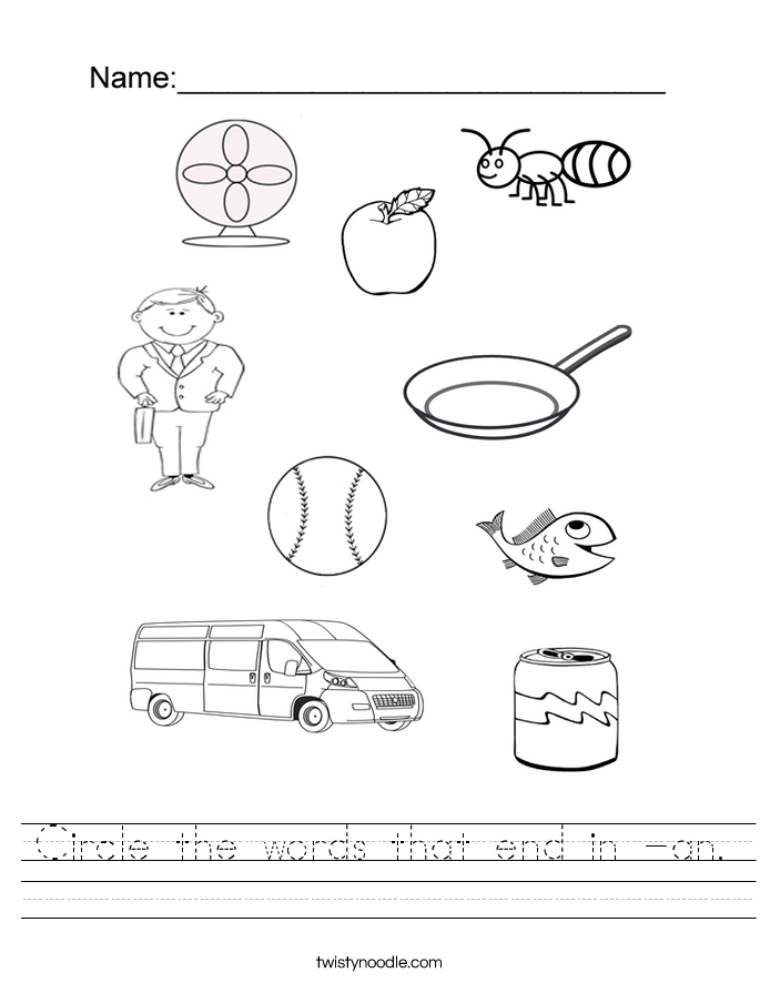 Circle the words that end in -an. Worksheet