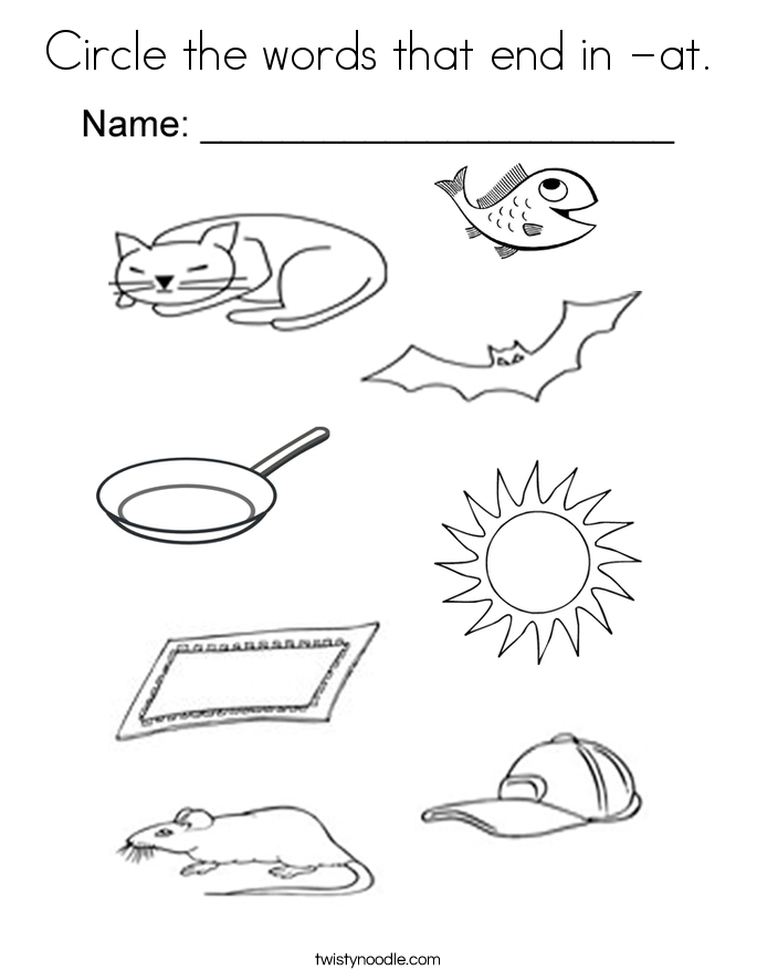 Circle the words that end in -at. Coloring Page