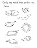 Circle the words that end in -at Coloring Page