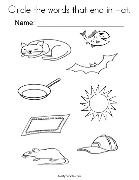 Circle the words that end in -at. Coloring Page