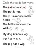 Circle the words that rhyme Coloring Page