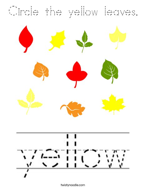 Circle the yellow leaves. Coloring Page