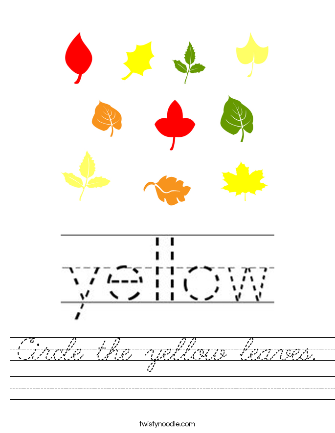 Circle the yellow leaves. Worksheet