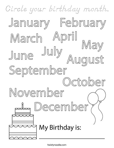 Circle your birthday month. Coloring Page