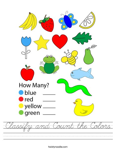 Classify and Count the Colors Worksheet