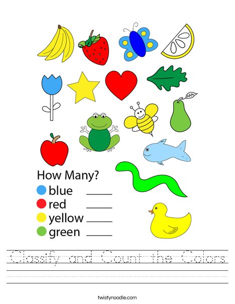 Classify and Count the Colors Worksheet