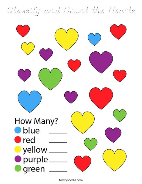 Classify and Count the Hearts Coloring Page