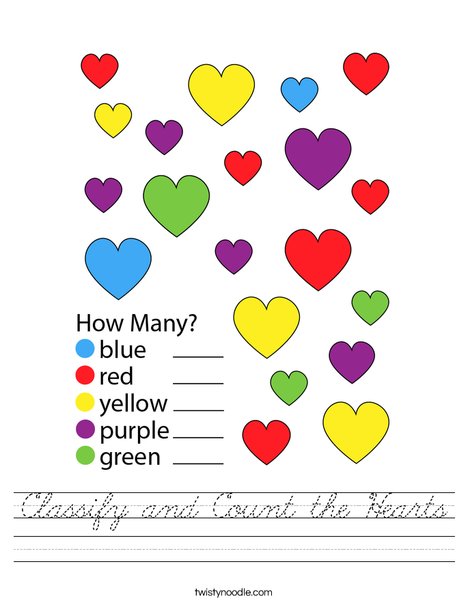 Classify and Count the Hearts Worksheet