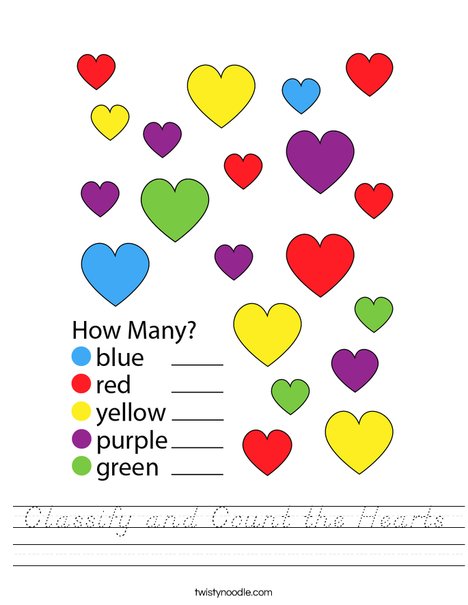 Classify and Count the Hearts Worksheet