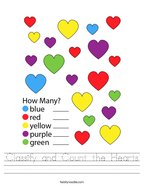 Classify and Count the Hearts Handwriting Sheet